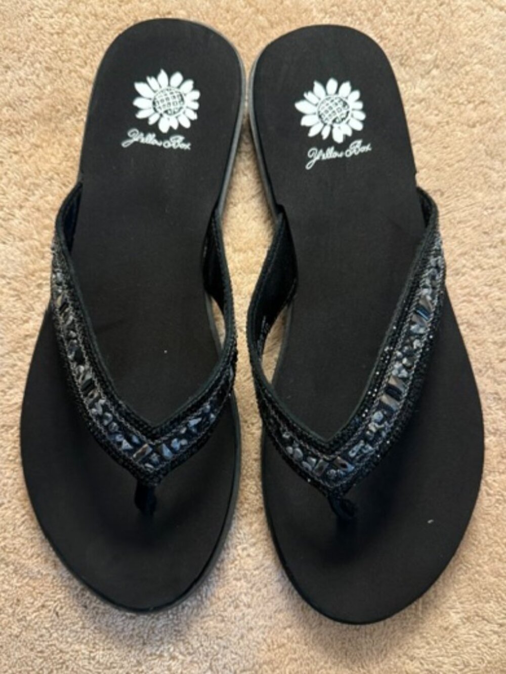 Yellow Box Black Rhinestone Embellished Flip Flop Sandals SKU217